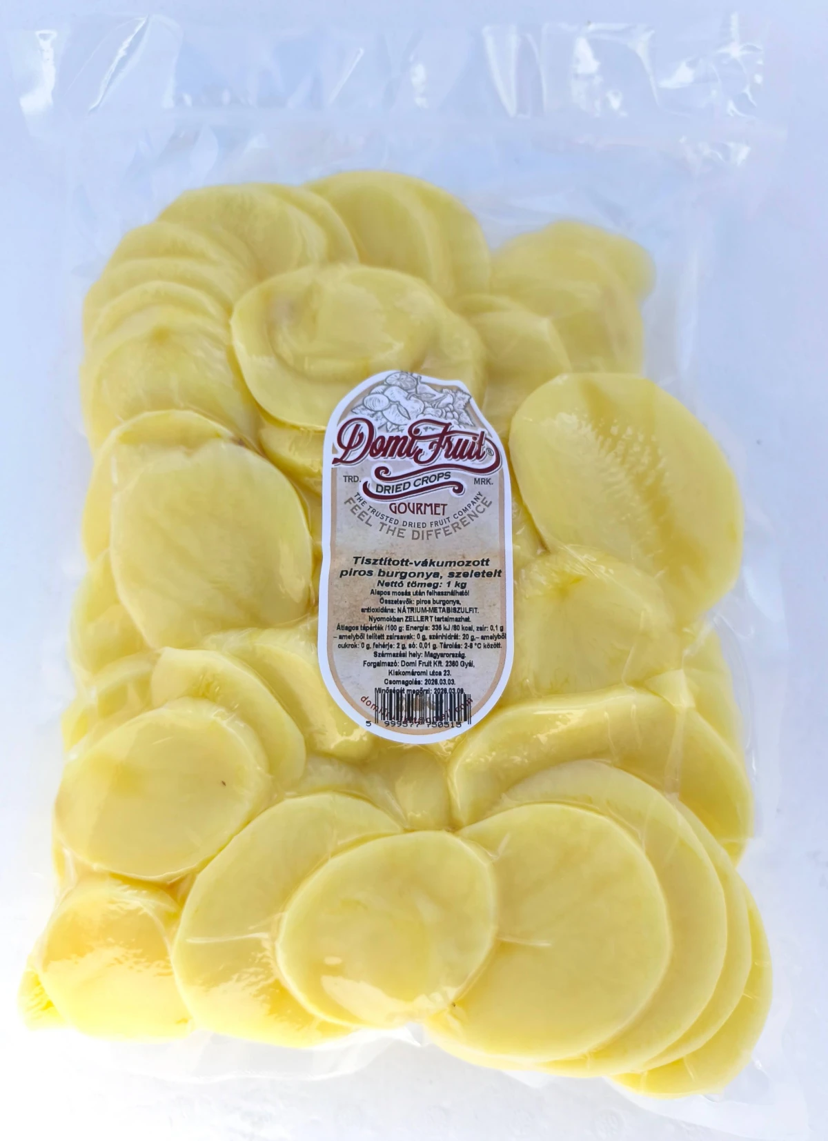 Piros, szeletelt burgonya, tisztított, vákuumcsomagolt, 10 kg