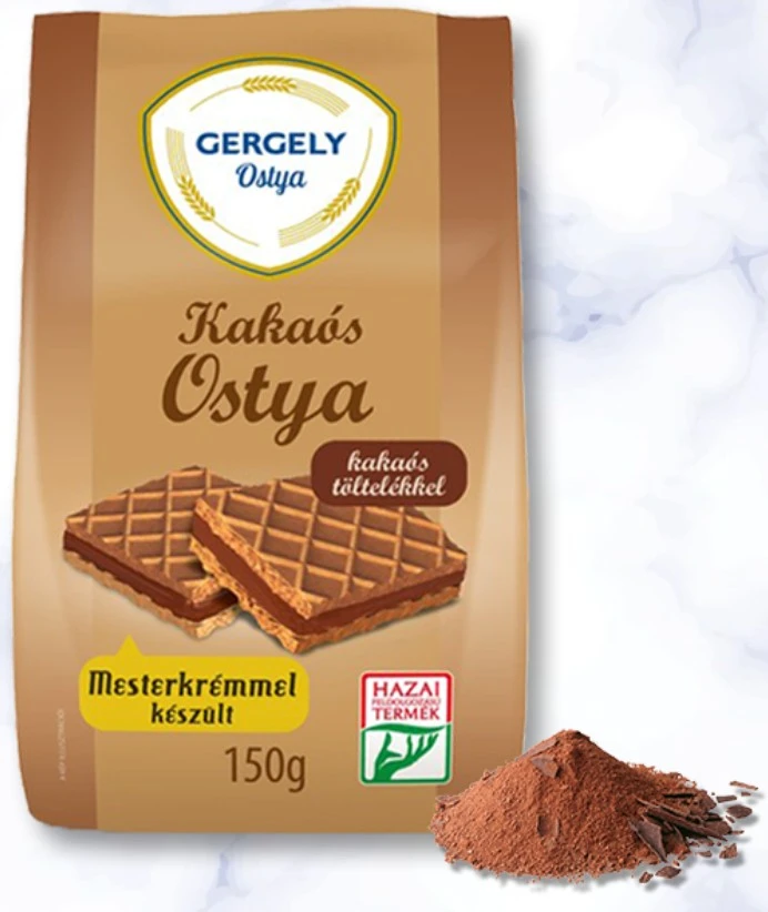 Gergely egyrétegű kakaós ostya kakaós töltelékkel, 150 g